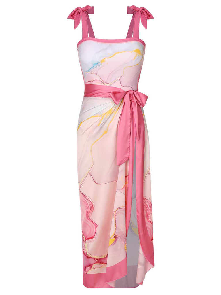 2PCS 1950er Rosa Print Badeanzug & Cover-Up