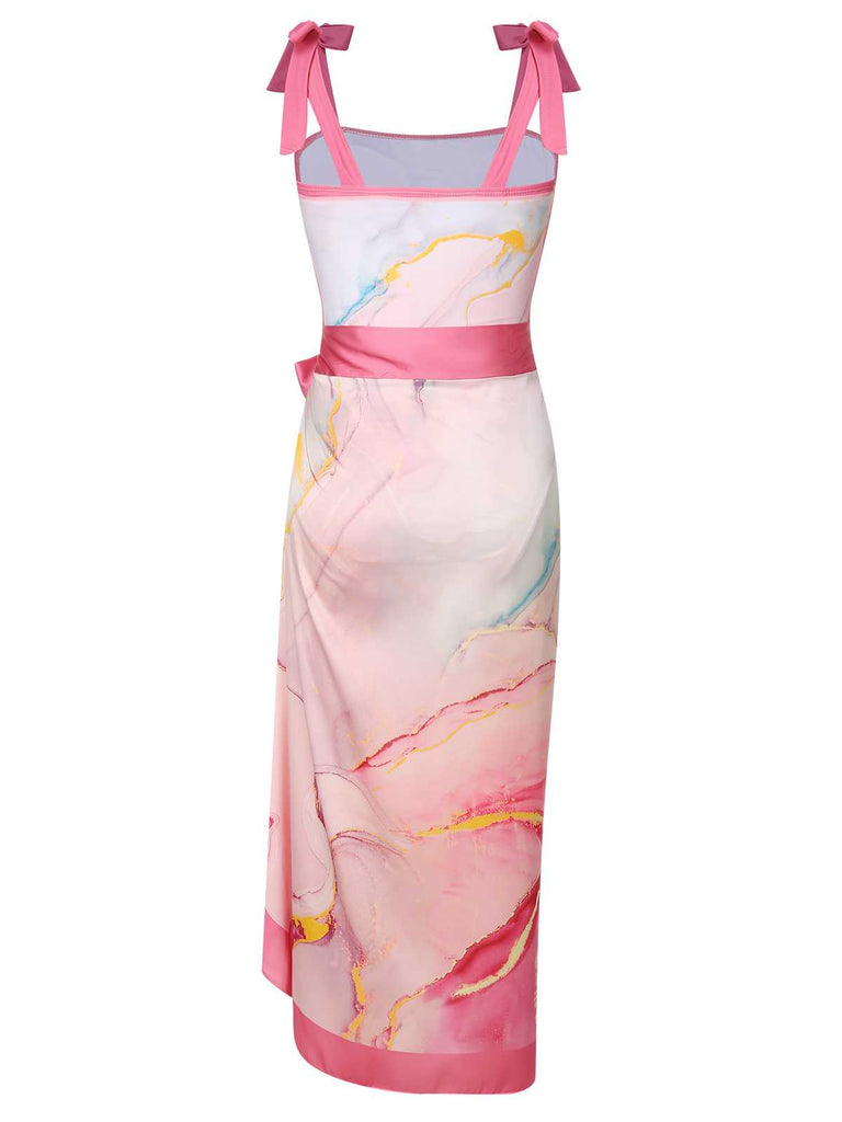 2PCS 1950er Rosa Print Badeanzug & Cover-Up