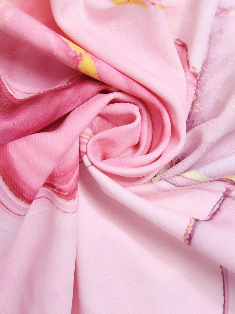 2PCS 1950er Rosa Print Badeanzug & Cover-Up