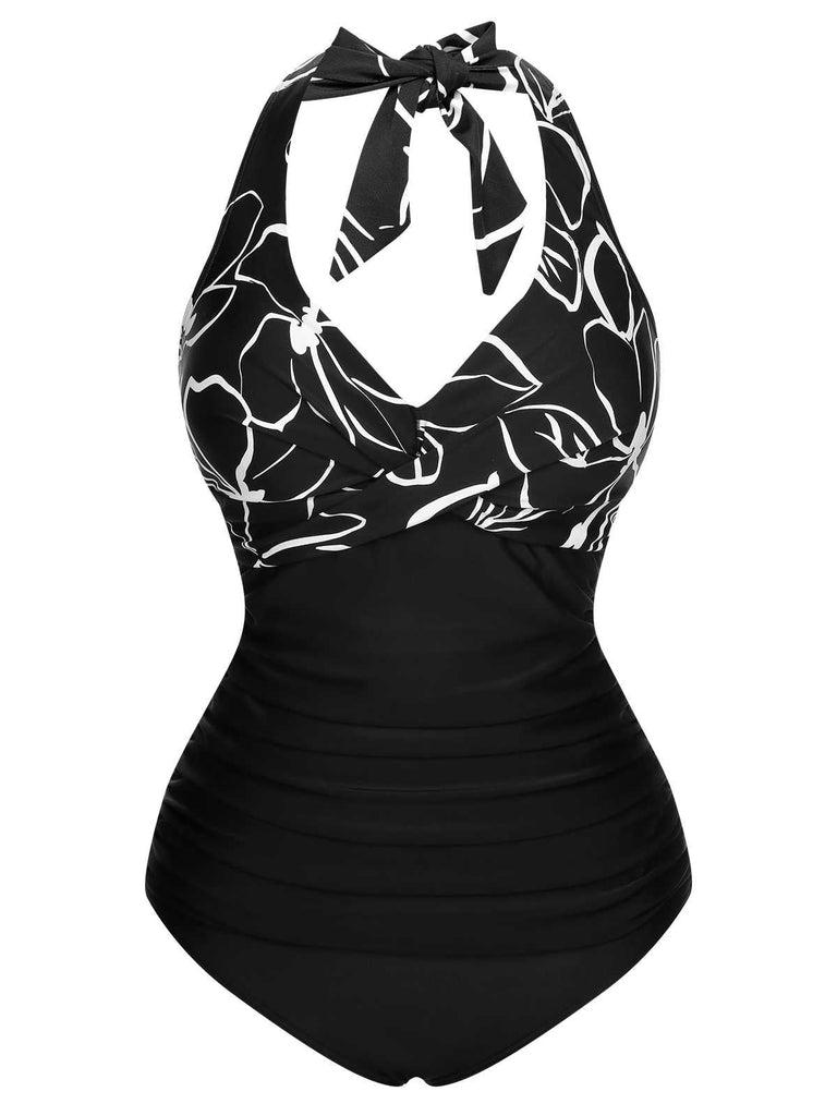 1950er Halter Gestreifter Einteiliger Badeanzug