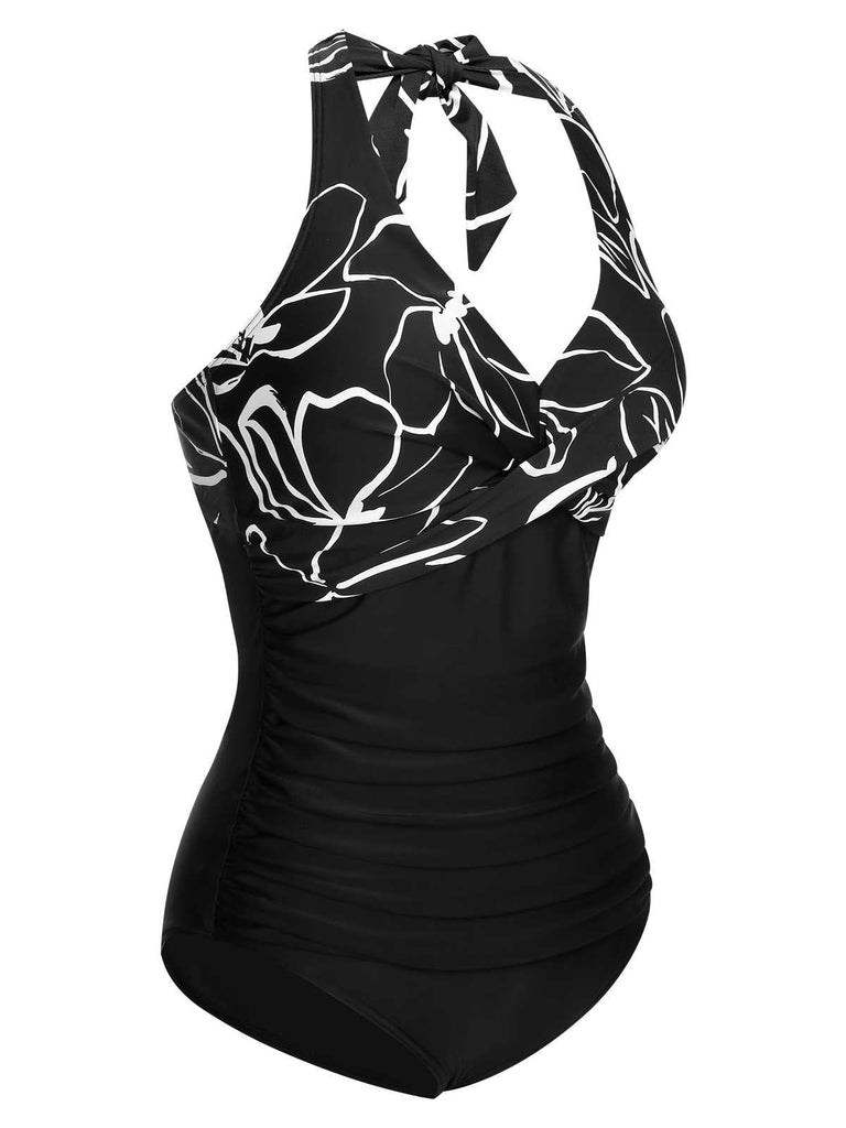 1950er Halter Gestreifter Einteiliger Badeanzug