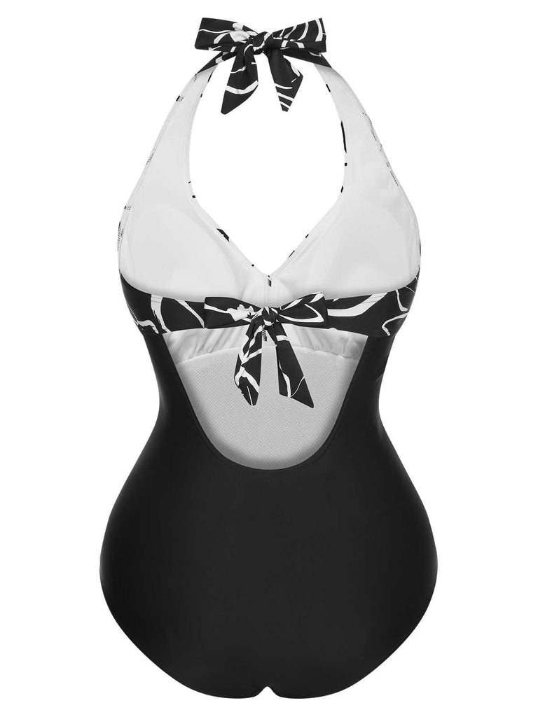 1950er Halter Gestreifter Einteiliger Badeanzug