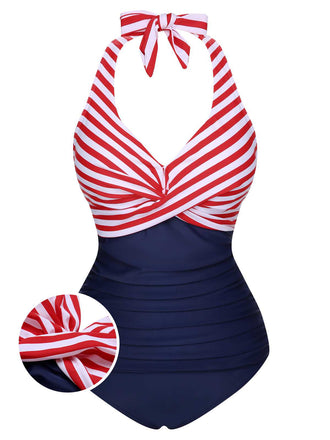 1950er Halter Gestreifter Einteiliger Badeanzug