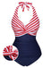 1950er Halter Gestreifter Einteiliger Badeanzug