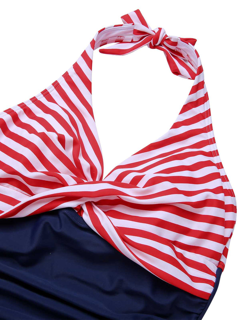 1950er Halter Gestreifter Einteiliger Badeanzug