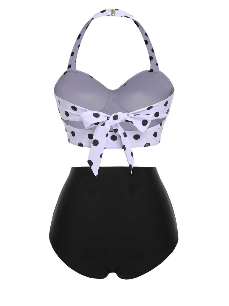 1950er Halter Kontrast Polka Dots Badeanzug