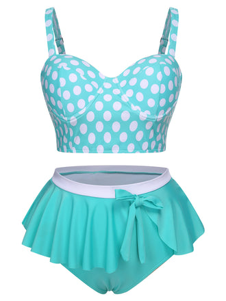 [Übergröße] 1930er Polka Dot Strapsen Badeanzug Set