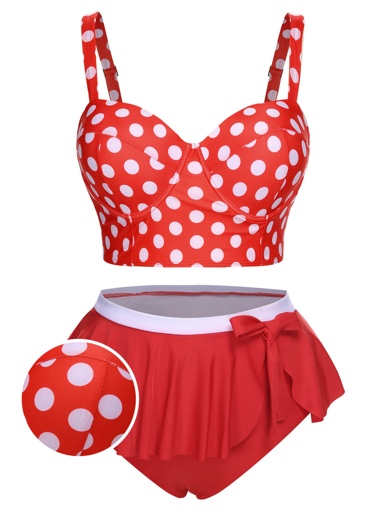 [Übergröße] 1930er Polka Dot Strapsen Badeanzug Set