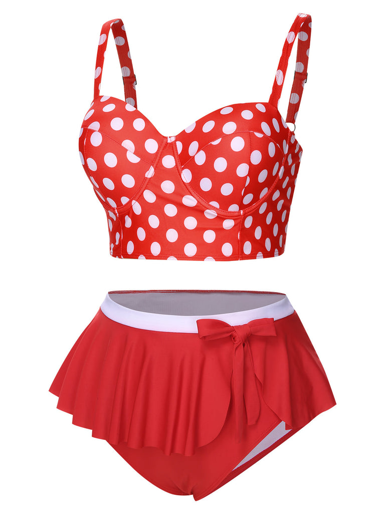 [Übergröße] 1930er Polka Dot Strapsen Badeanzug Set