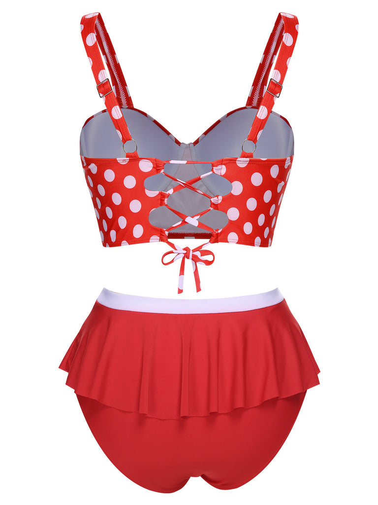 [Übergröße] 1930er Polka Dot Strapsen Badeanzug Set