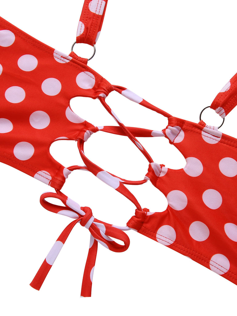 [Übergröße] 1930er Polka Dot Strapsen Badeanzug Set