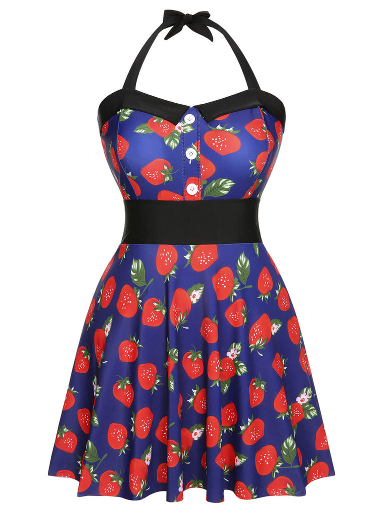 [Übergröße] Multicolor 1930er Farbblockierte Erdbeere Halter Badeanzug