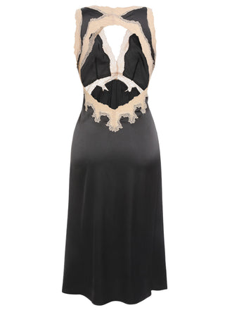 [Vorverkauf] Schwarz 1950er Spitze Rückenfrei V-Ausschnitt Satin Nachtwäsche