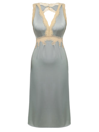 1950er Spitze Rückenfrei V-Ausschnitt Satin Nachtwäsche