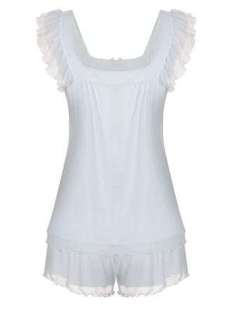 1950er Hellblauer quadratischem Kragen Schlafanzug