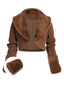 Braune Retro Pelzkragen Bolero Jacke