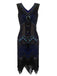 BLAU 1920ER PERLEN PAILLETTEN FRANSEN FLAPPER KLEID