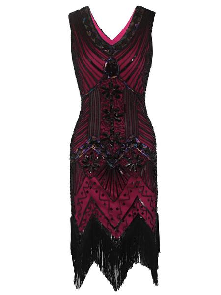 ROT 1920ER PERLEN PAILLETTEN FRANSEN FLAPPER KLEID