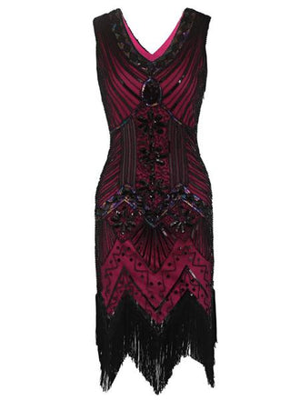 ROT 1920ER PERLEN PAILLETTEN FRANSEN FLAPPER KLEID