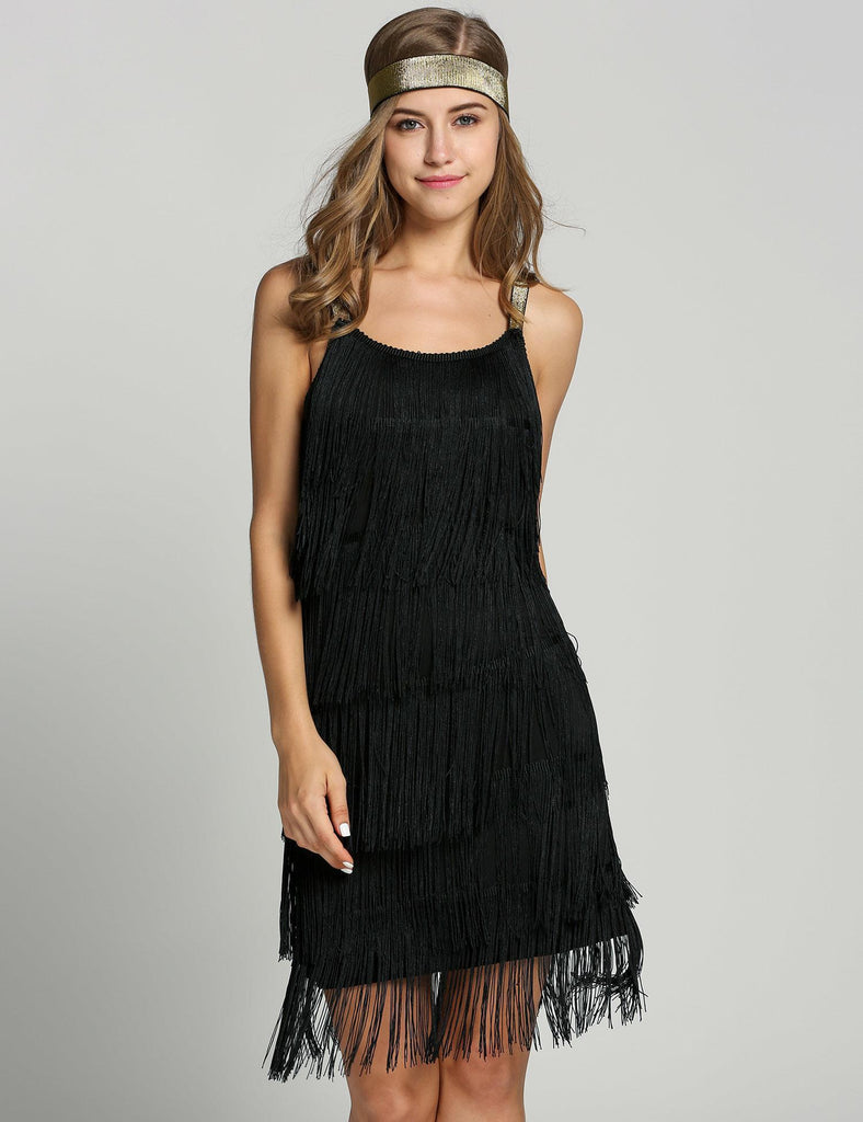 SCHWARZ 1920ER FRINGE GROßE GATSBY KLEID MIT GüRTEL