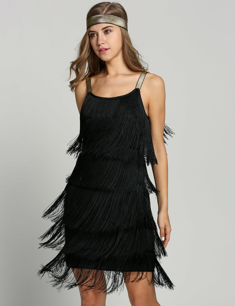 SCHWARZ 1920ER FRINGE GROßE GATSBY KLEID MIT GüRTEL