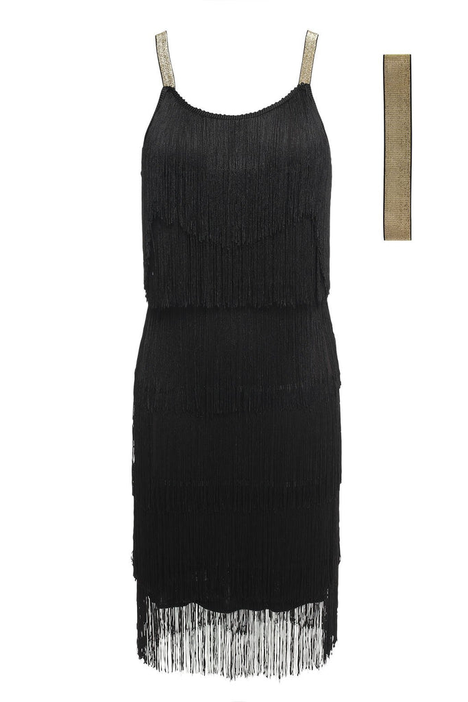 SCHWARZ 1920ER FRINGE GROßE GATSBY KLEID MIT GüRTEL