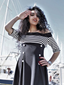 1950ER STREIFEN SCHULTERFREI PATCHWORK SWING KLEID
