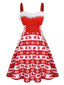 Rot 1950er Pelzig Träger Swing Kleid
